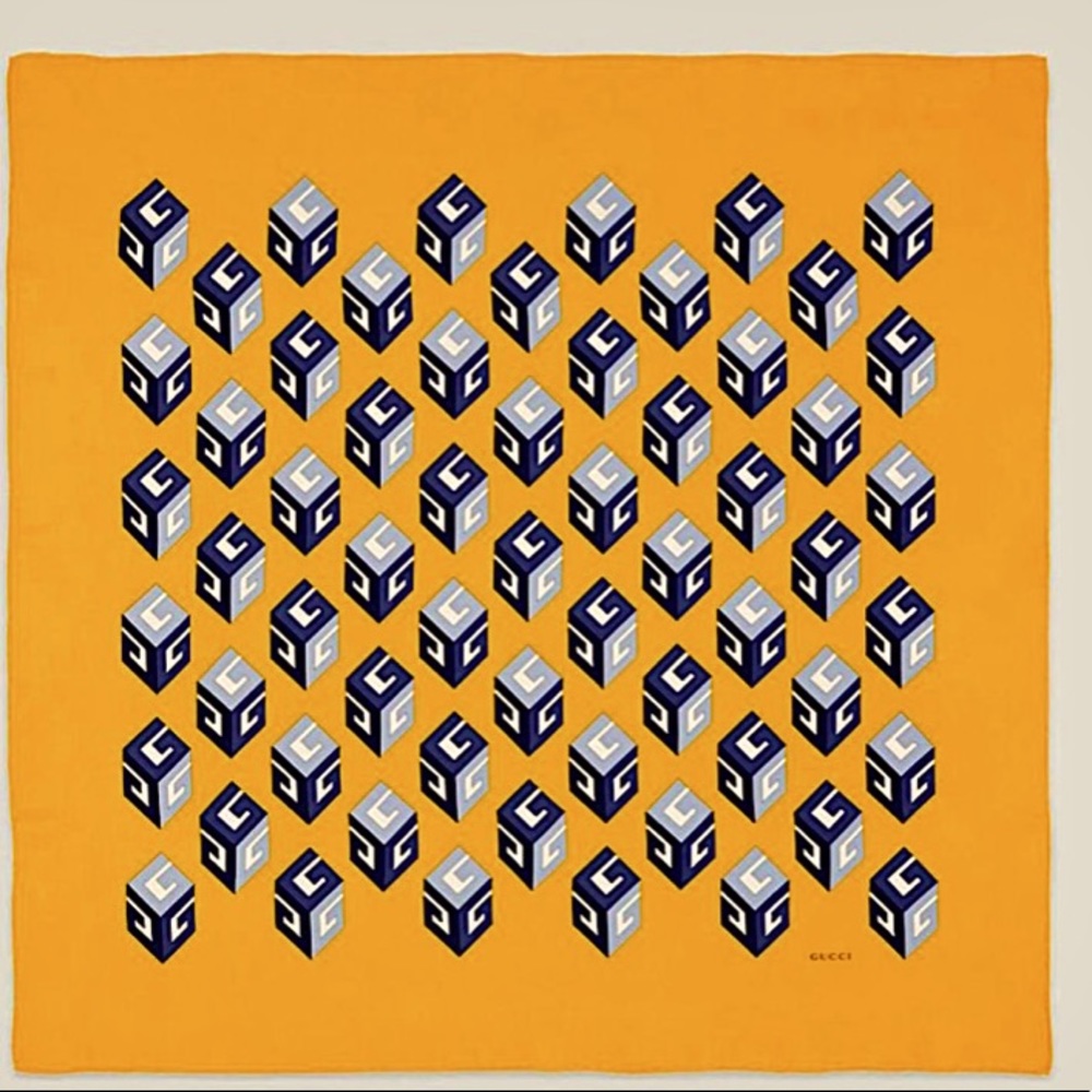 Gucci NWT Yellow Gg Logo Letter Silk Scarf